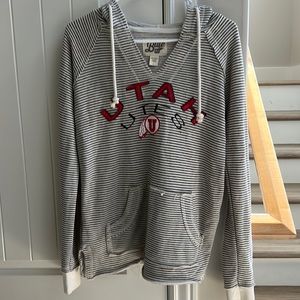 Blue 84 Cream Utah Utes Striped French Terry V-Neck Hoodie